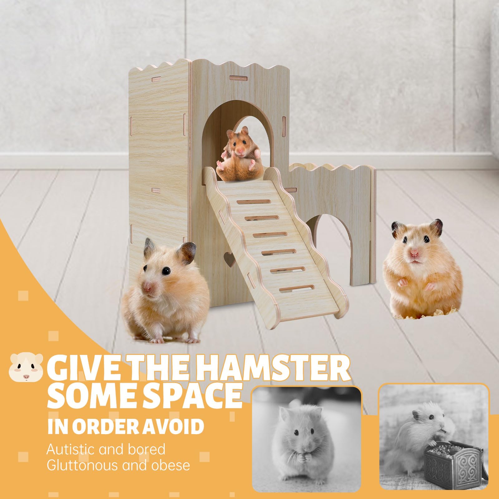 Holz Meerschweinchen Schloss Meerschweinchen Holzversteck mit Höhlentreppe Meerschweinchen Käfig Zubehör für Hamster (002)