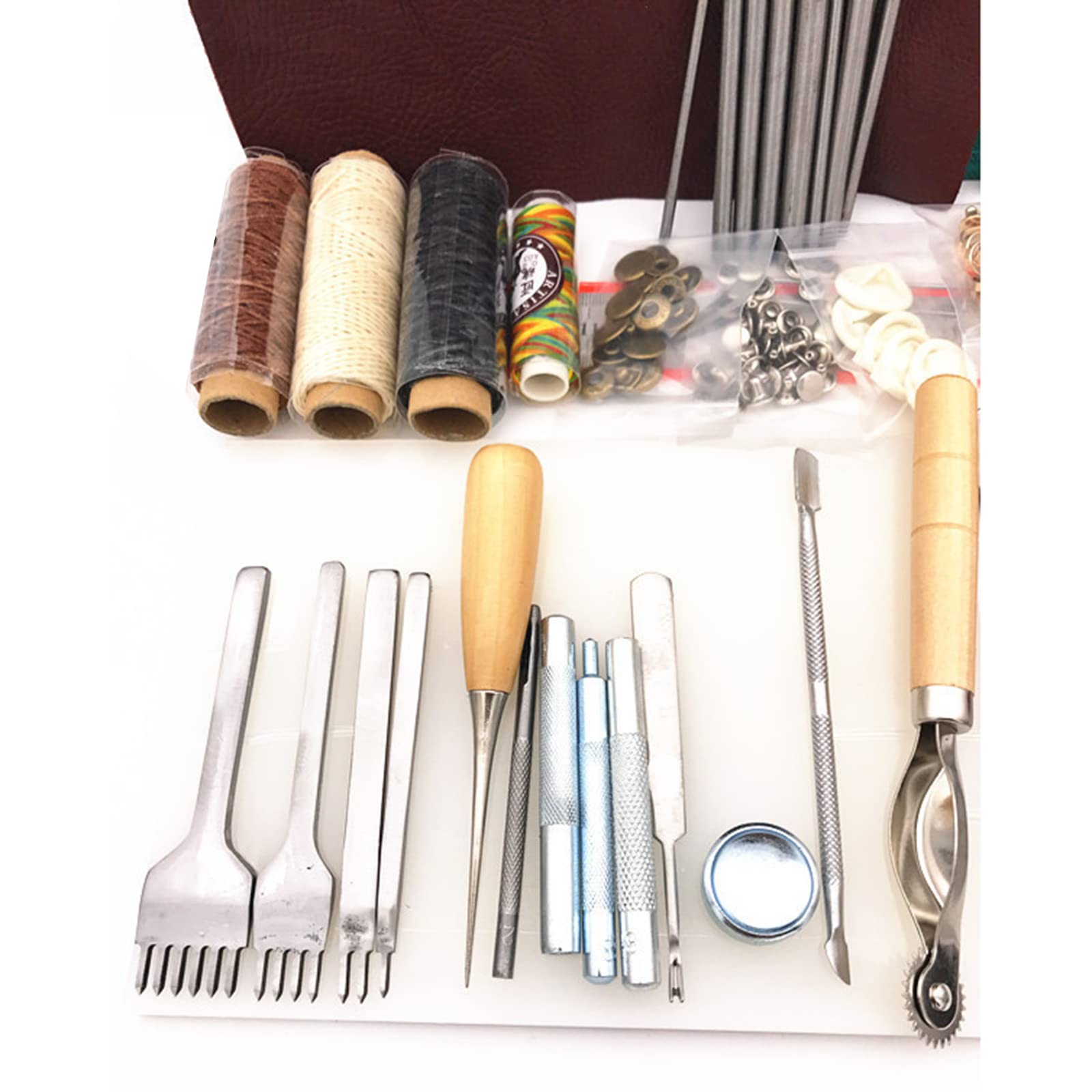 34 Stks Lederen Werken Gereedschap Kit met Hand Naaien Stikken en Proctive Tool Stempelen en Zadel Maken Set voor DIY Leathercraft 34 Stks Lederen Werken Gereedschap Kit met Hand Naaien Stikken en Proctive Tool Stempelen en Zadel Maken Set voor DIY Leathercraft