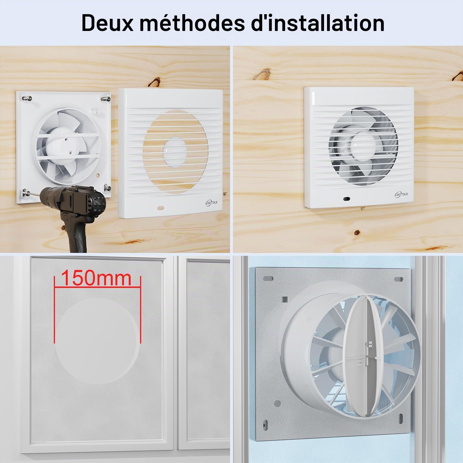 150 mm Ventilateur,Extracteur d'Air,VMC,avec Clapet Anti-Retour,18 W,35dB, pour Salle de Bain,Cuisine,Bureau,WC,Silencieux,Blanc