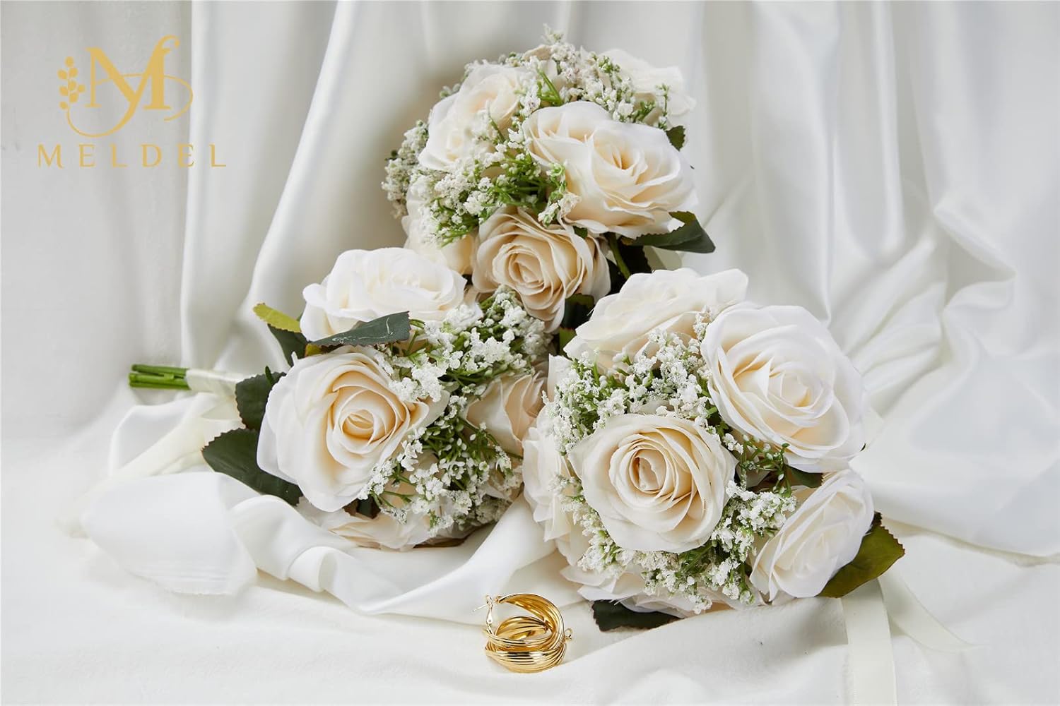 Meldel 6.5 Inch Bridesmaid Bouquet Set of 6, Ivory Wedding Bouquets for Bridesmaids, Small Bridesmaid Bouquets for Wedding, Artificial Wedding Bouquet Flower, Floral Wedding Centerpieces - Image 5