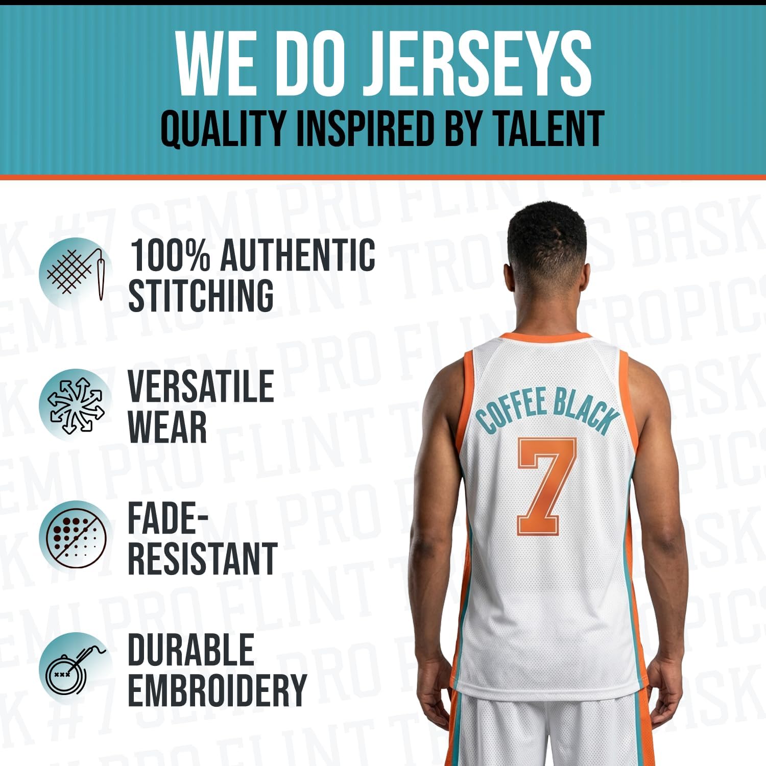 Flint Tropics Coffee Black #7 Semi Pro 90s Hip Hop Clothes for Party Men Basketball Jersey Green White S-5XL - Image 3