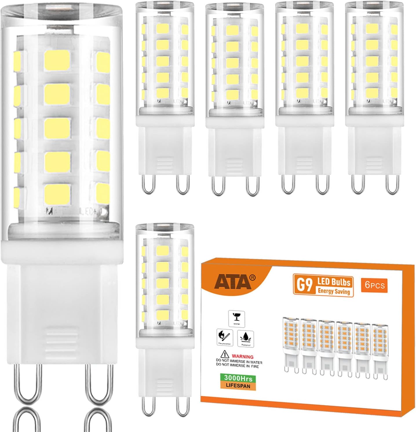 6 Pack G9 LED Bulb No dimmable T4 Chandelier Light Bulbs 4W Natural White 6000K, (40W Halogen Replacement) G9 Bi Pin Ceramic Base, 120V AC 360°Beam Angle 450LM for, Crystal Wall Lamp