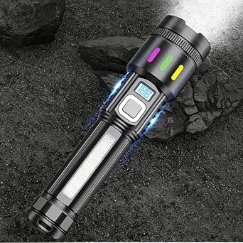 Multifunctional Zoom LED Flashlight with Power Display | Rechargeable Flashlights High Lumens, Super Bright Flashlight Adjustable Tactical Flashlight B