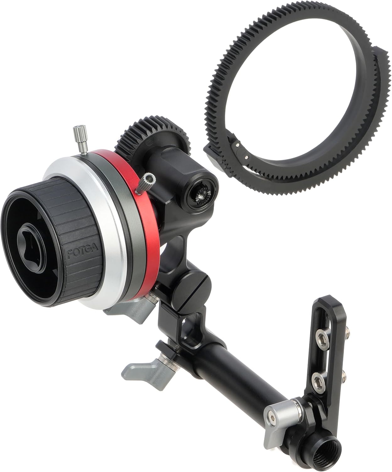 FOTGA Mini Follow Focus with A/B Stops & 15mm Rod Clamp, Gear Ring Belt & Extension Arm KIT for DSLR/Mirrorless Camera, Camera Cage Rig