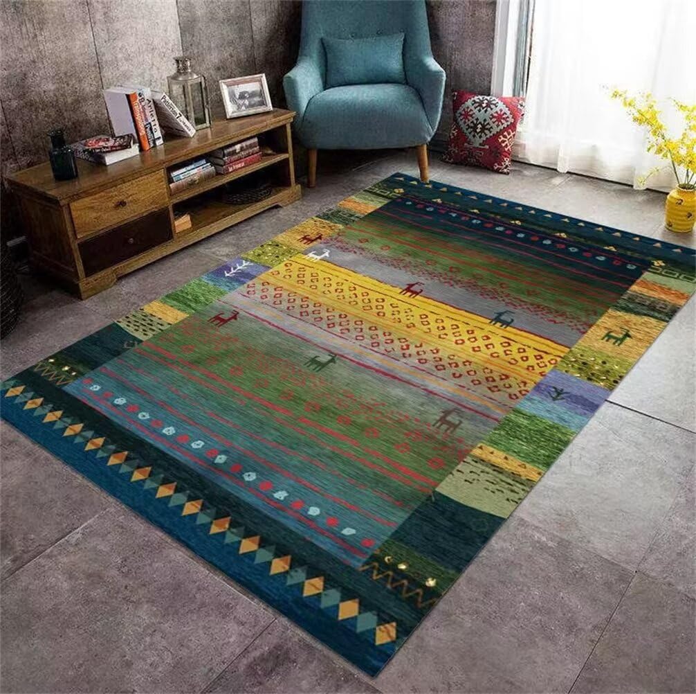 Moquette salon grande taille tapis ethnique bleu 300x400