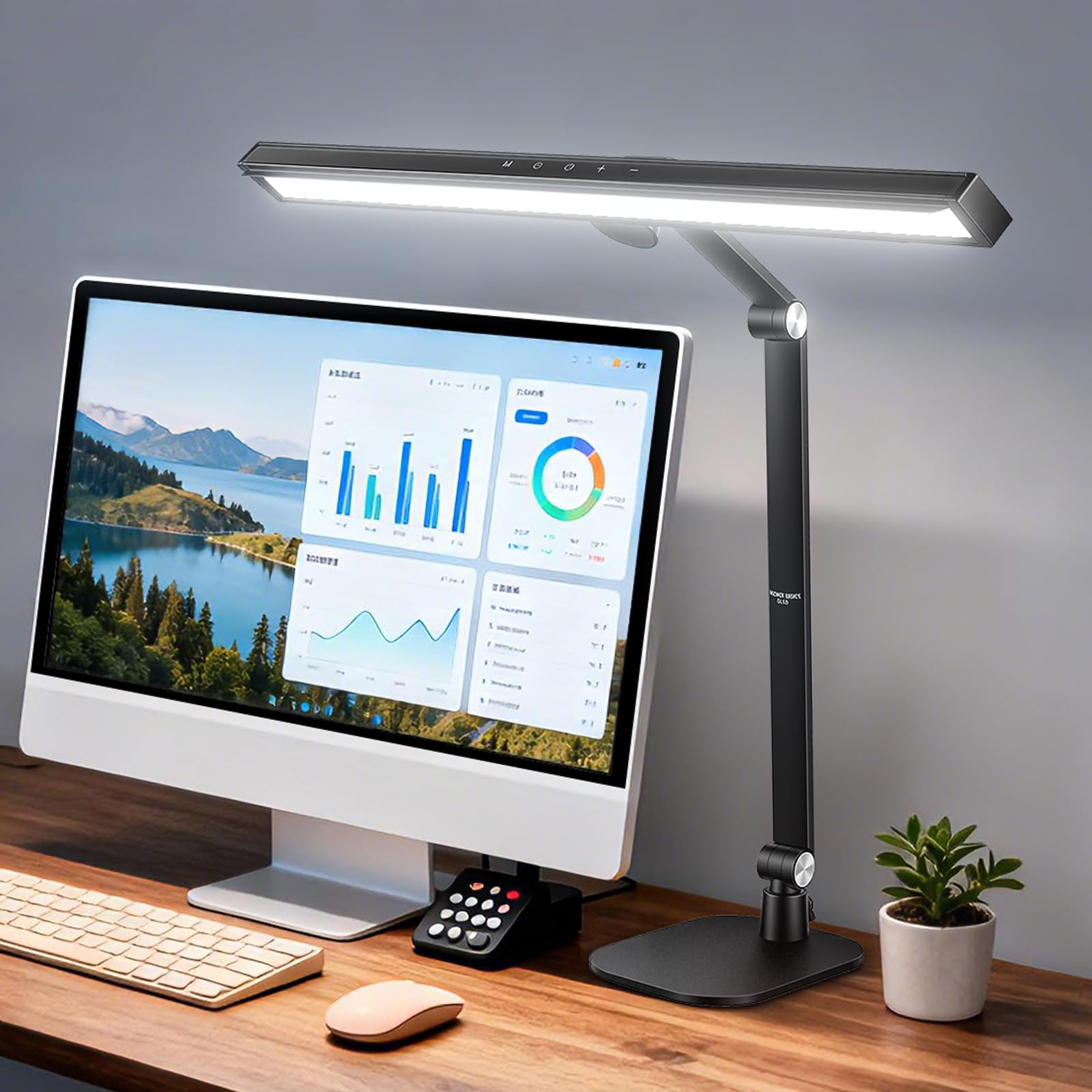 NEEWRE BASICS Lampada da Scrivania 18" con Base per Ufficio Casa, Luce Tavolo a Barra LED per Architetto Adatta agli Occhi per Monitor Computer Disegno, 18W, 1340lux/0,5m, Controllo Touch/CRI95+, DL03