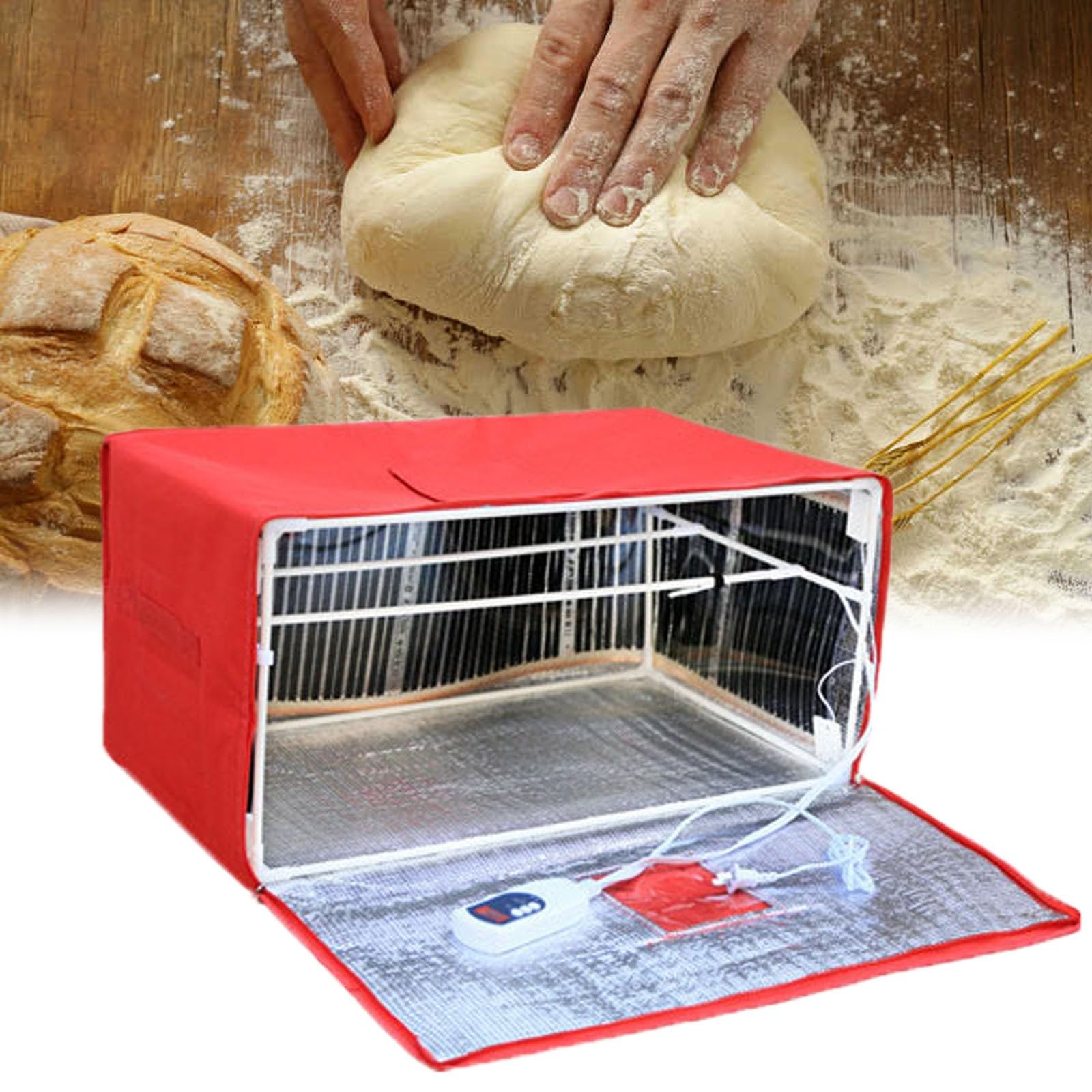 Caja de fermentación de Pan eléctrica, Caja calentadora Plegable para fermentación de Pan de Masa Madre, Caja fermentación de Masa con Control de Temperatura(Red,40 * 32 * 32cm)