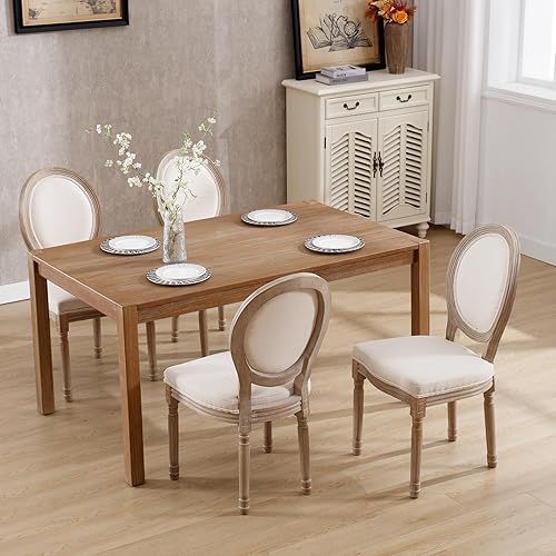 Miniatura 3 de Kmax Sillas de comedor estilo granja, patas de madera marrón, elegantes sillas de cocina copetudas, sillas de dormitorio francesas desgastadas con