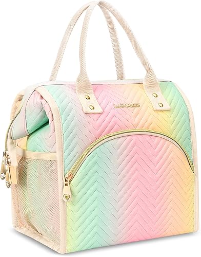 Miniatura 8 de Bolsa de Almuerzo para Mujeres Aislada Caja de Almuerzo de Apertura Amplia Bolsa Tote de Almuerzo Portavasos Grande Organizador Térmico de Violeta