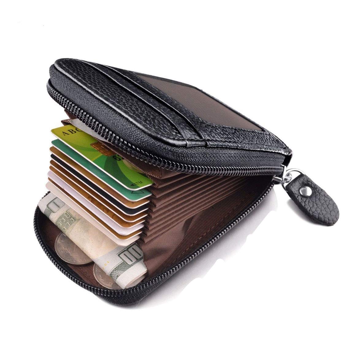 BinwwedeMen's Genuine Leather Business Credit Card Cases Wallet Travel Security Card Holder with ID Window RFID Blocking