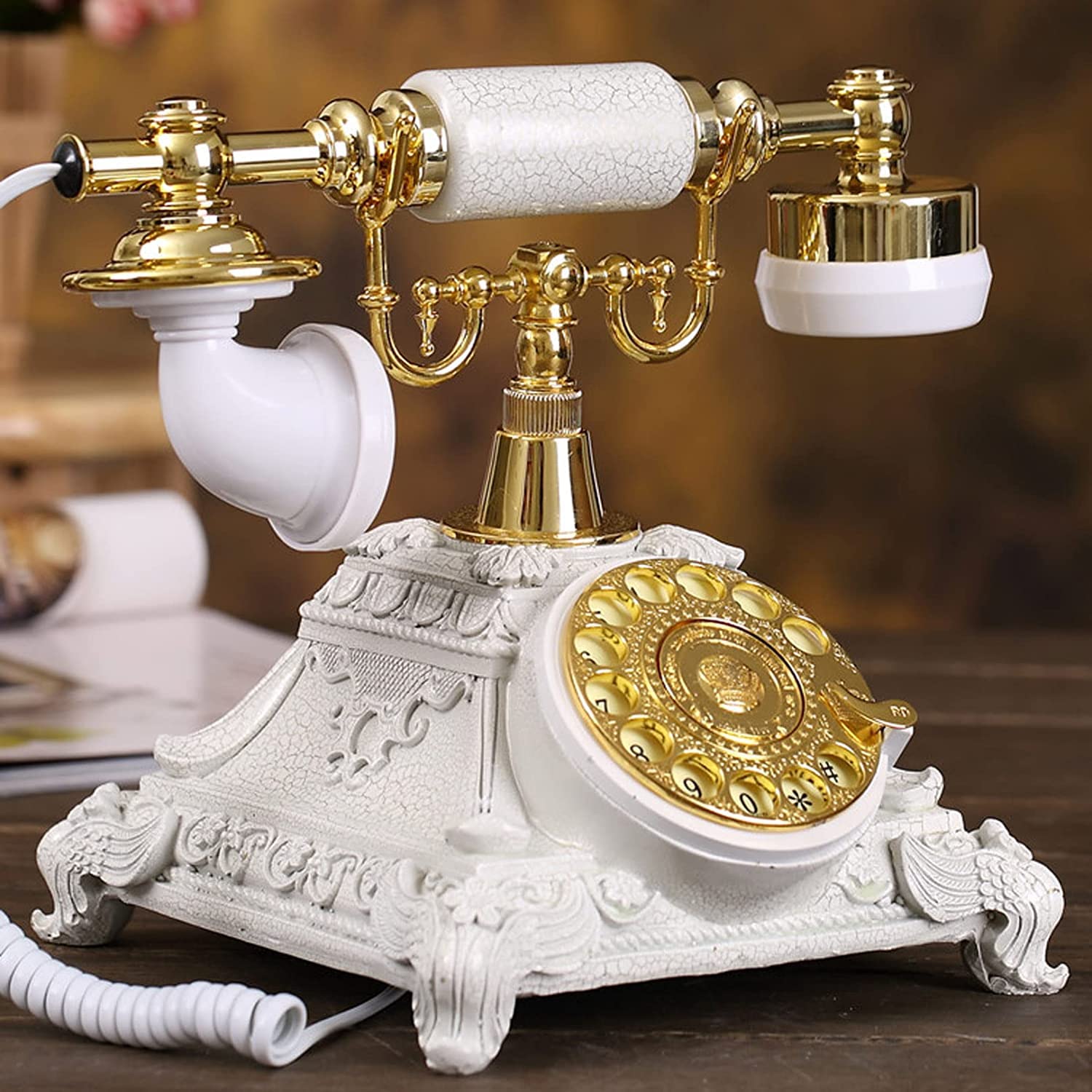 WangXLDD Klasyczny telefon w stylu retro w stylu vintage z przyciskiem staromodny telefon stacjonarny na biurko do domu biura hotelu i baru