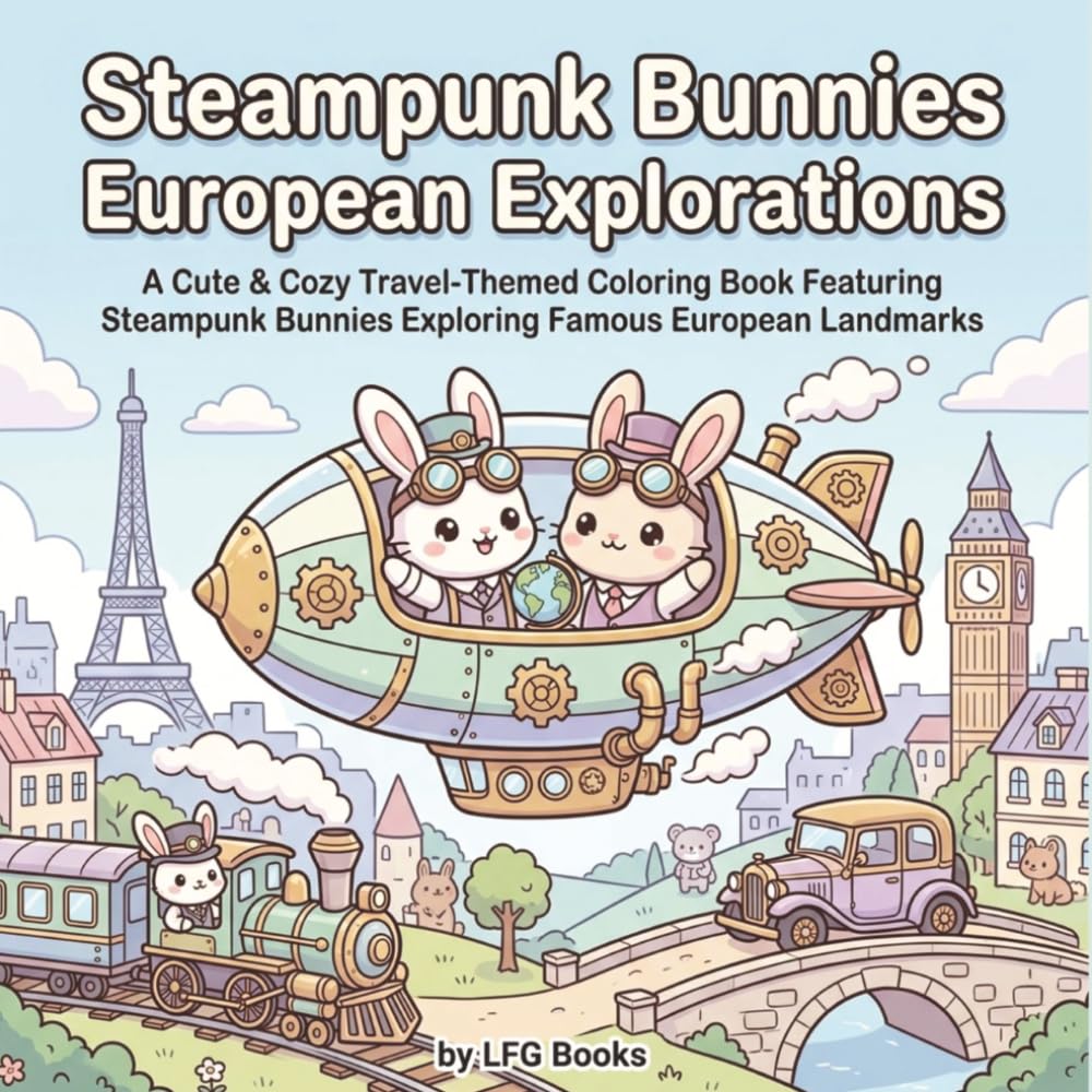 Steampunk Bunnies European Explorations: A Cute & Cozy Travel-Themed Coloring Book Featuring Steampunk Bunnies Exploring Famous European Landmarks