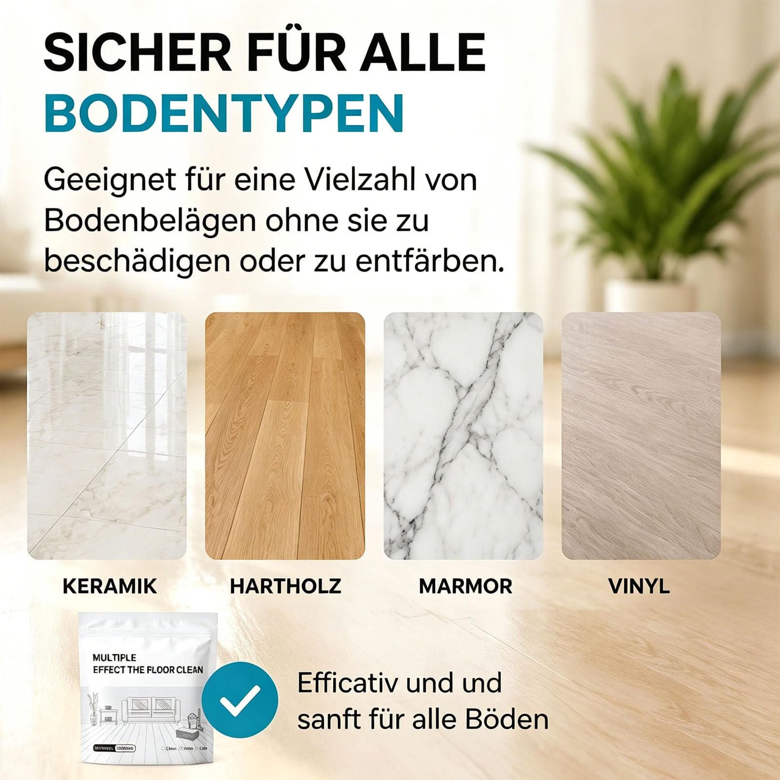 Multi-Effekt-Bodenreinigungstücher, Floor Cleaning Tablets, Upgrade floor cleaning wipes 100-teilige Packung, multi surface floor cleaner für Hartholz, Fliesen, Laminat und mehr (100-Blau)