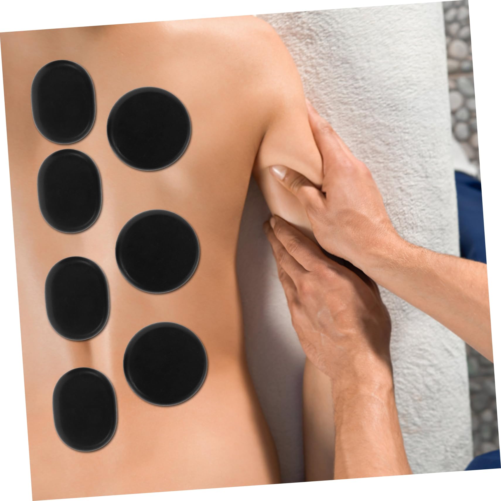 Beavorty 6 Piedras de Masaje Calientes de Basalto, Caja Calentadora para Spa y Masaje en Casa, Superficie Lisa, Alivio Muscular, 6 Piezas