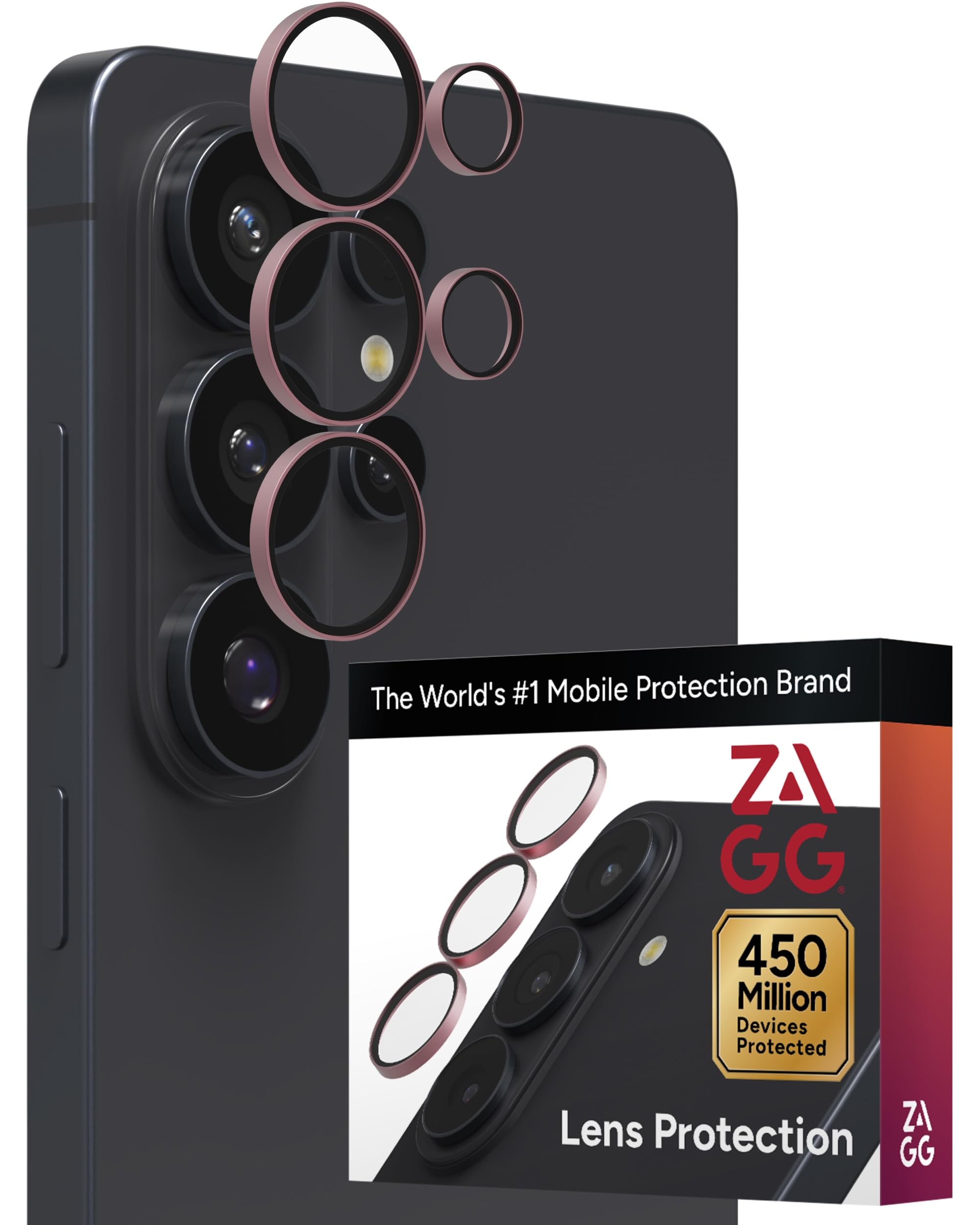 ZAGG Glass Elite Samsung Galaxy S26 Ultra Camera Lens Protector - Pink, Anti-Reflective, 5X Stronger Impact &amp; Scratch Resistant Aluminosilicate Glass - Easy Installation, Smudge-Free Surface
