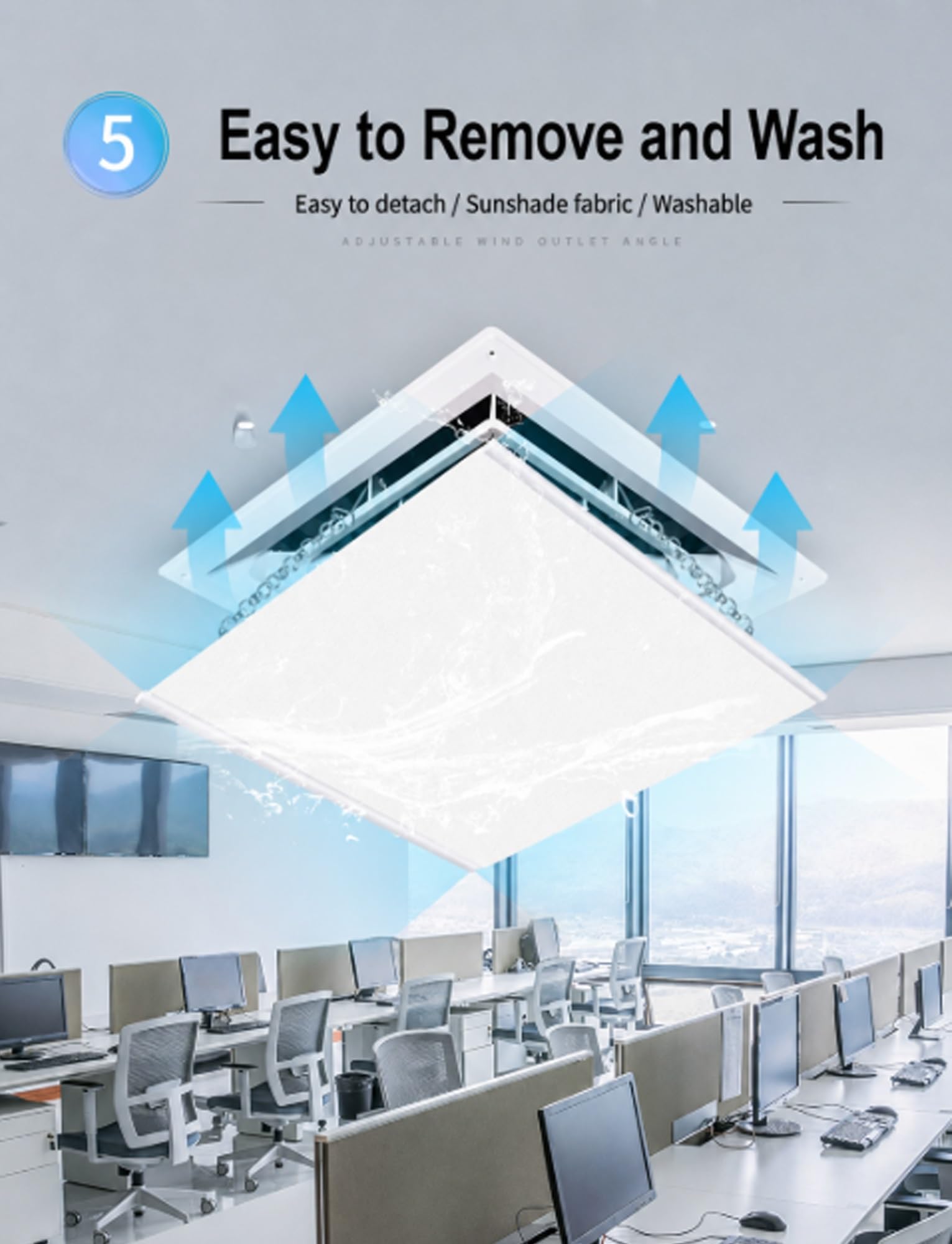 Deflettore del flusso d'aria per climatizzatore, Deflettore aria AC quadrato in ABS, presa d'aria a soffitto appesa a catena 11,8-23,6 pollici | 23.6x23.6in