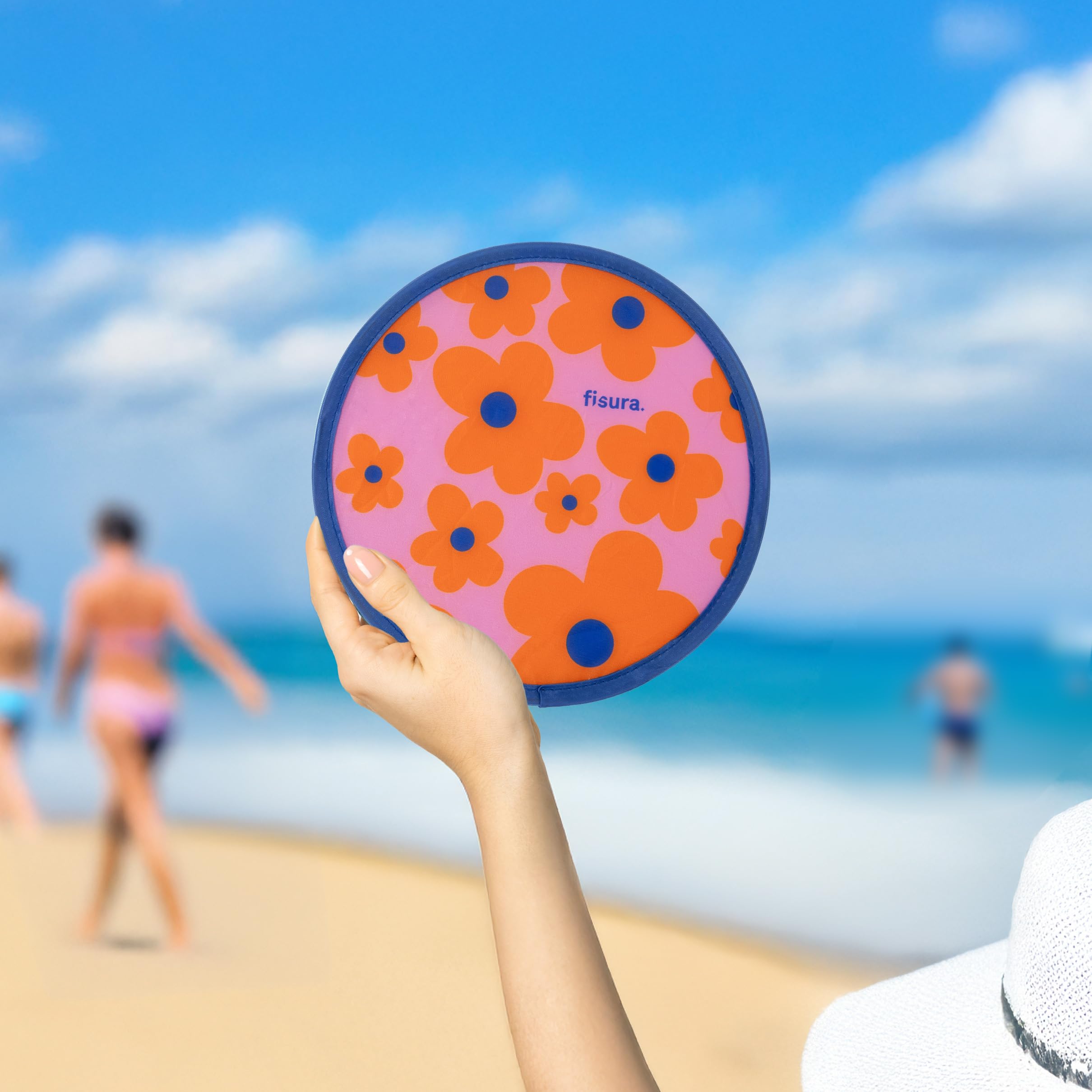 fisura. – Éventail rond pliable. Ventilateur à main pliable original. Frisbee pliable. Éventail portable pour fêtes. 20 cm. (Glace, 1 unité)