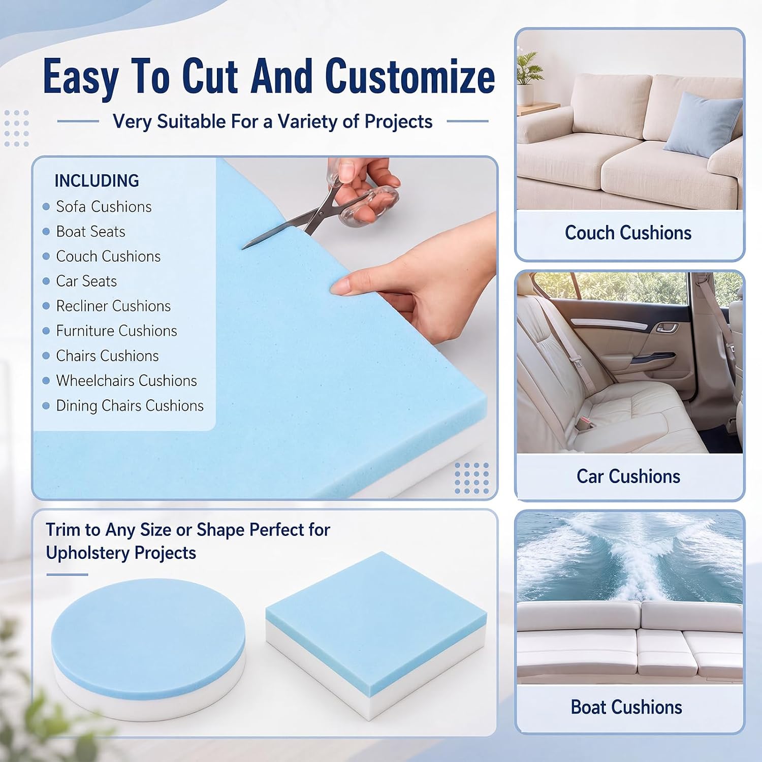 Gerrii 72x30x1inch Memory Foam Upholstery Pad Sofa Cushion Replacement