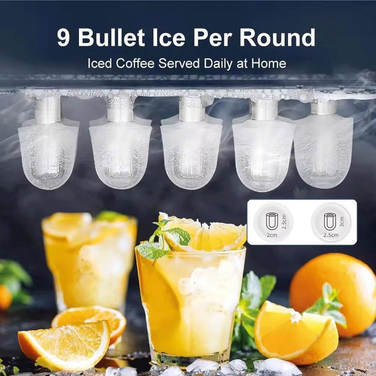 Ice Maker Machine for Home,Portable Small Clear Ice Cube Maker with LED Touch Display Panel,12kg/26lb in 24h, 2 Bullet Ice Sizes, 500g Storage, for Kitchen/Party/bar