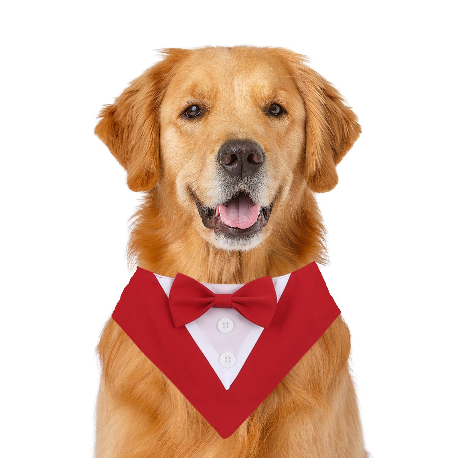 Dog Wedding Bandana,Formal Pet Tuxedo Bow Tie Triangular Scarf Adjustable Dog Birthday Party Bib Valentines Bowtie Scarf_M(Red)