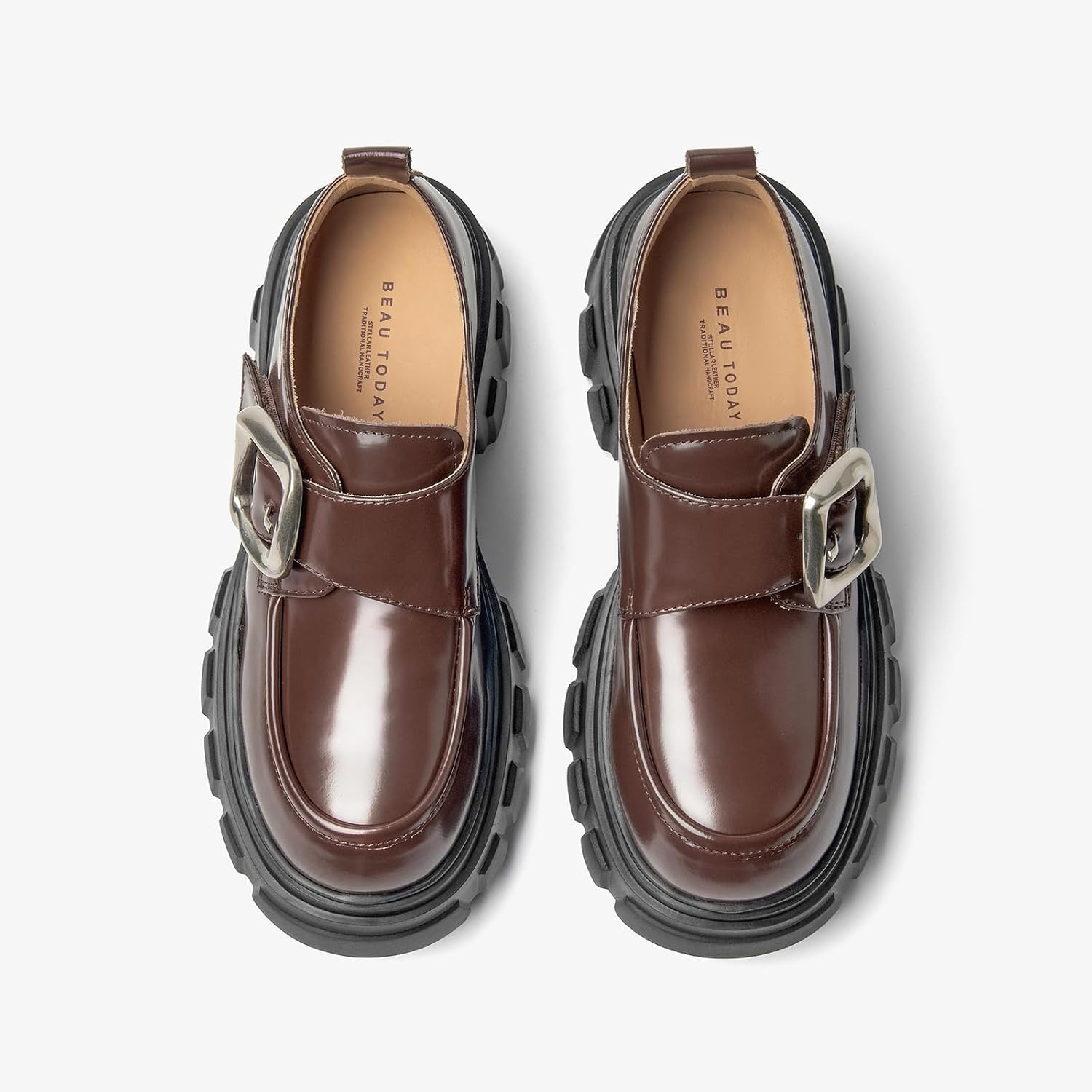 BEAU TODAY Platform Leather Loafers for Women, Chunky Lug Sole Loafers Women, Comfortable Slip-on Business Casual Non-Slip Round Toe Office Ladies Dress Shoes - Image 6