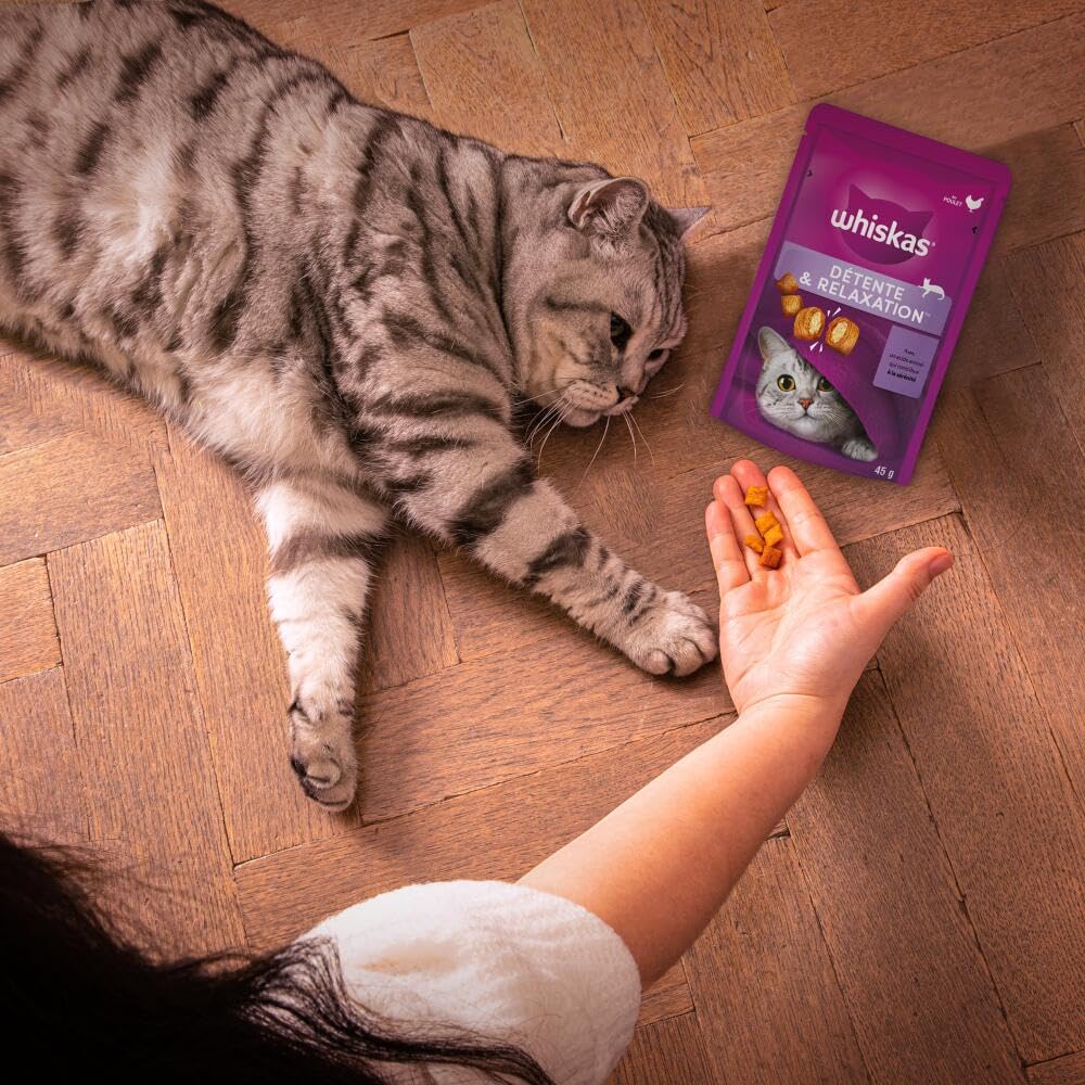WHISKAS Relax Unwind Détente Relaxation - Friandises au Poulet Aliment complémentaire pour Chat Adulte - 8 Packs de 45g