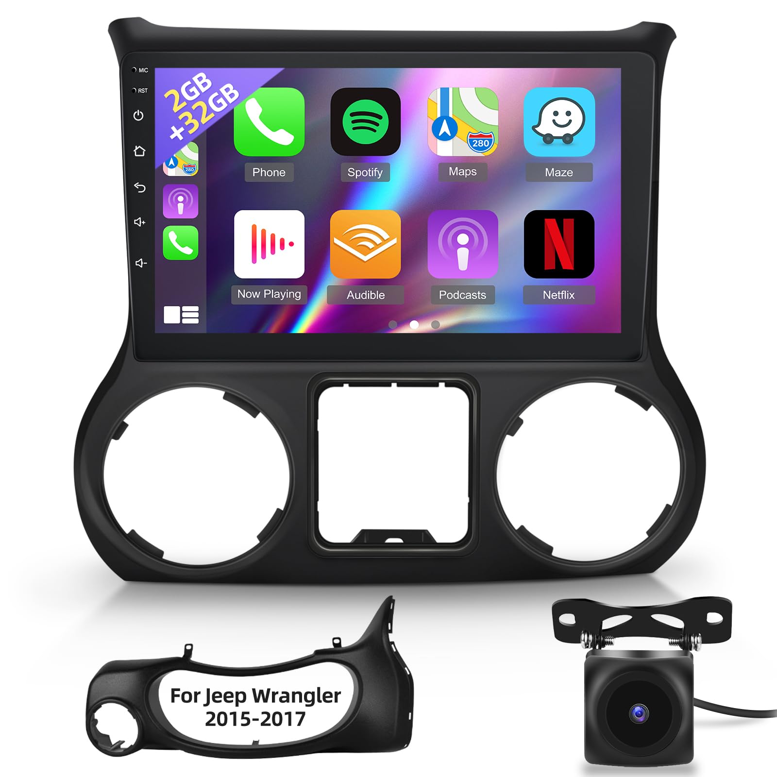 NHOPEEW 10.1 inch Android 11 Touchscreen Radio for Jeep Wrangler 2011 2012 2013 2014 Compatible with Apple Carplay and Android Auto + AHD Backup Camera/Mic/HiFi