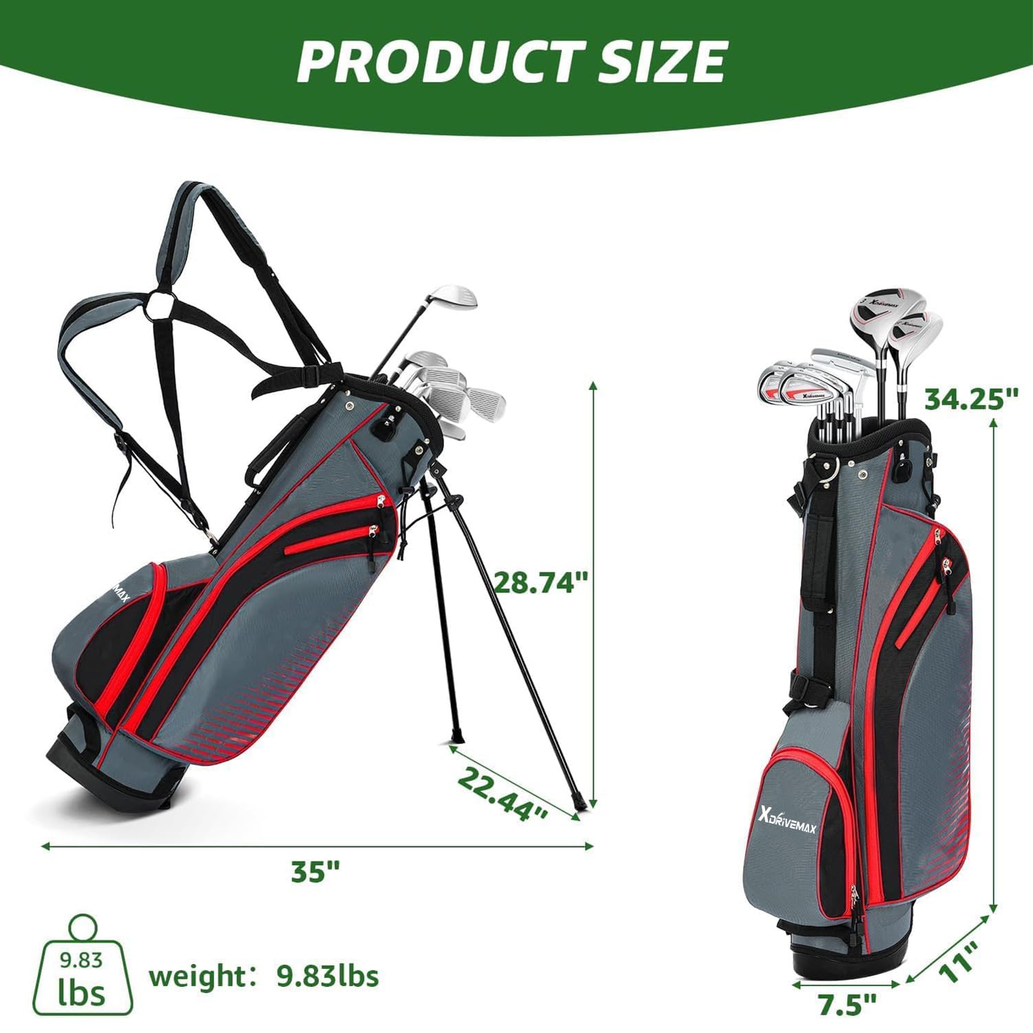 XDriveMax Set completo di mazze da golf da uomo con mano destra/sinistra, 8 pezzi, per uomo e donna, include borsa con cappuccio antipioggia, 3# legno fairway con copritesta, 5# ibrido, 5#, 7#, 9# S #