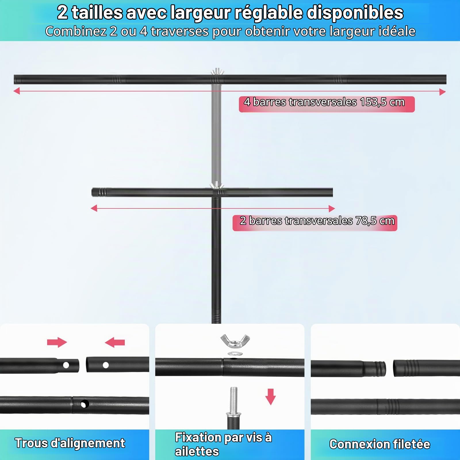 Fond blanc avec support 1,5 x 2,1 m