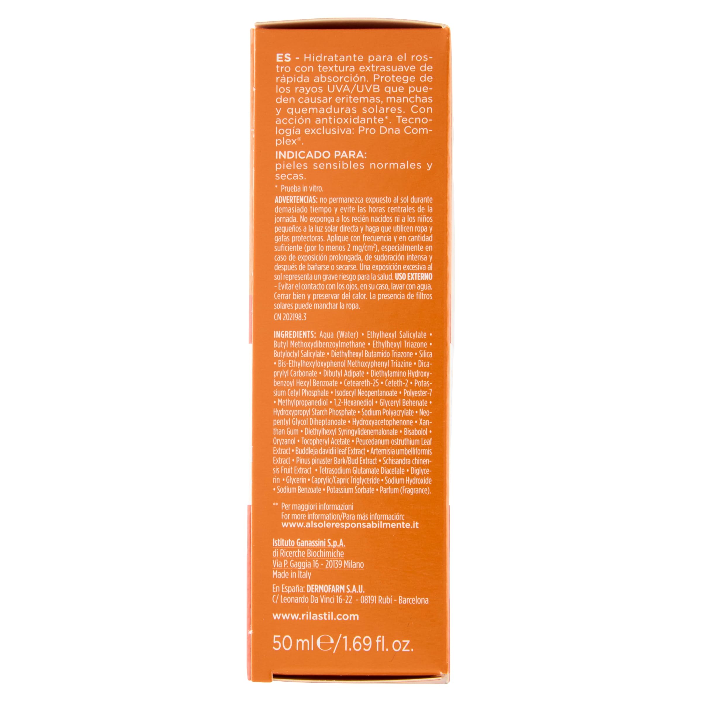 Rilastil Sun System Crema Velluta Idratante Viso, Texture Extra Soffice a Rapido Assorbimento, Pelli Sensibili, Resistente all'Acqua SPF 50+, Confezione da 50ml