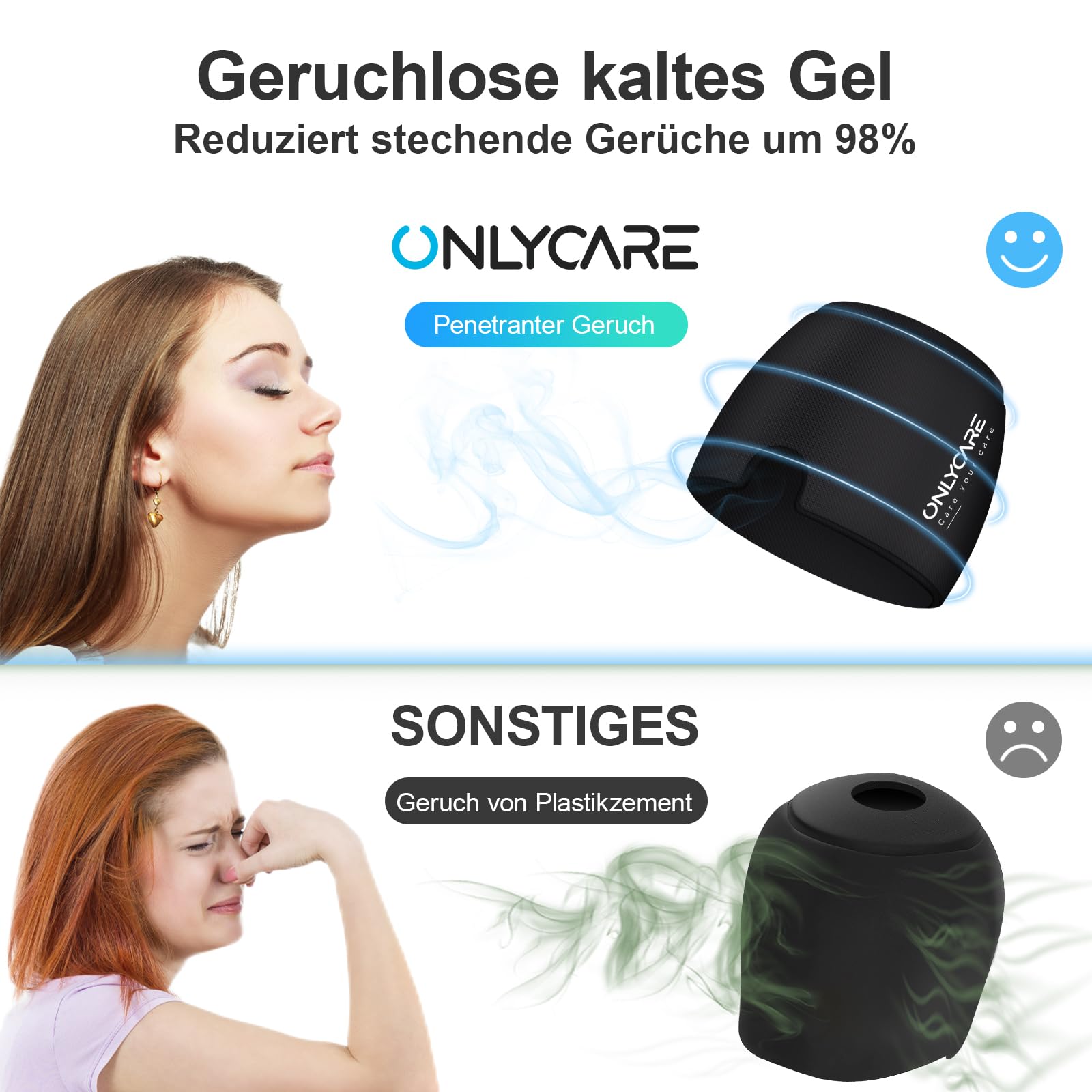 ONLYCARE Migräne Maske, Upgraded Migräne Kühlmaske Schlafmaske Kühlmütze Kühlhaube 360° Gel Surround kühlpads zur Linderung von Migräne, Kopfschmerzen, Druck