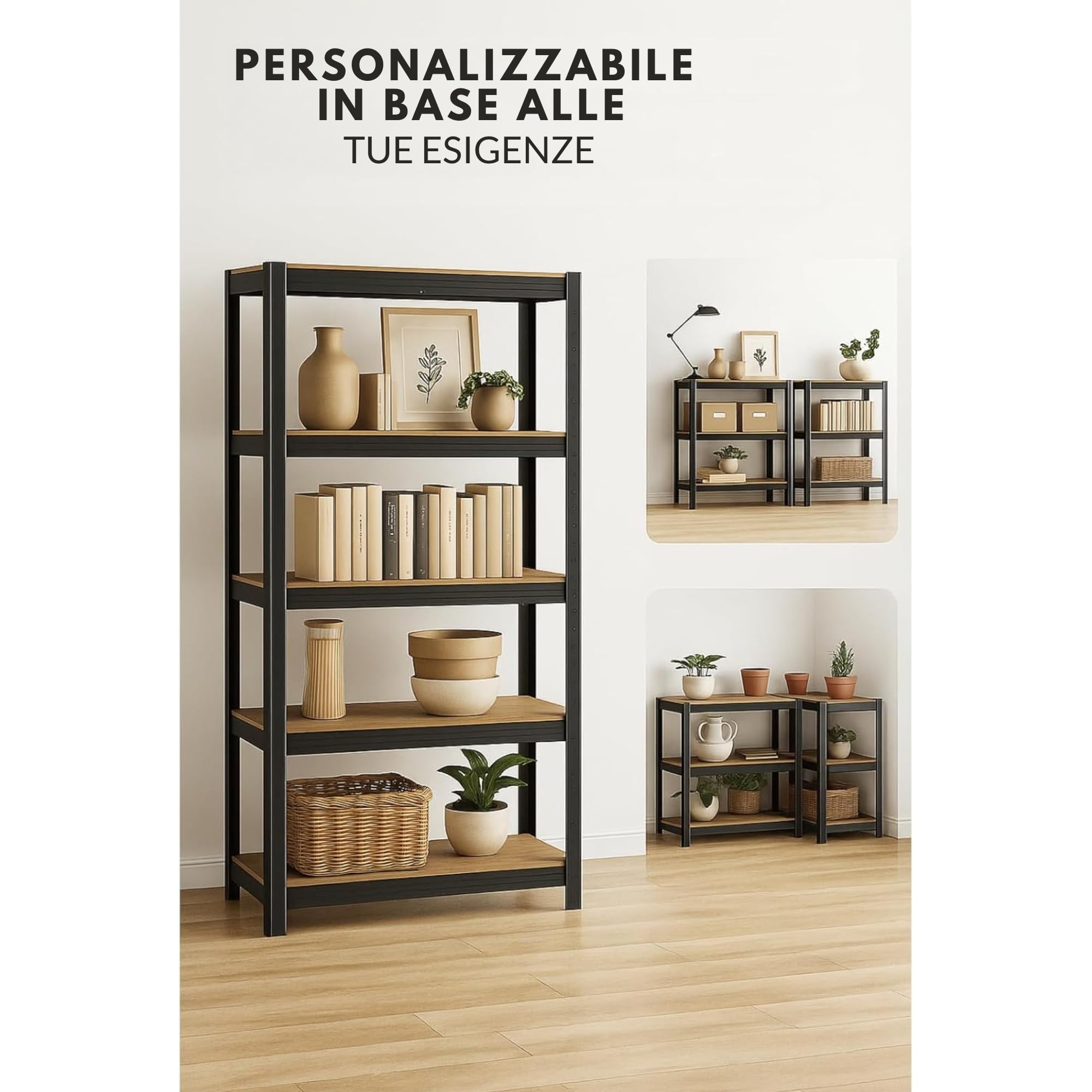 casa pura Set di 2 Scaffale per carichi Pesanti, 30x75x150 cm, con Struttura in Acciaio, Portata Fino a 650 kg, 5 Ripiani Regolabili, Colore: Nero