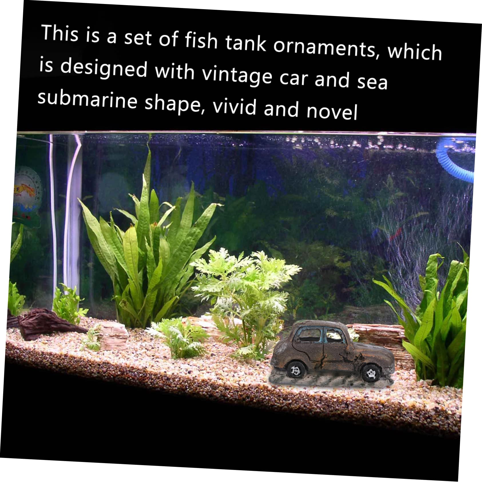 Toddmomy 4piezas Decoración Acuario Adornos De Resina para Peceras Simulación De Submarino y Coche Antiguo Accesorios para Acuarios De Agua Dulce y Salada