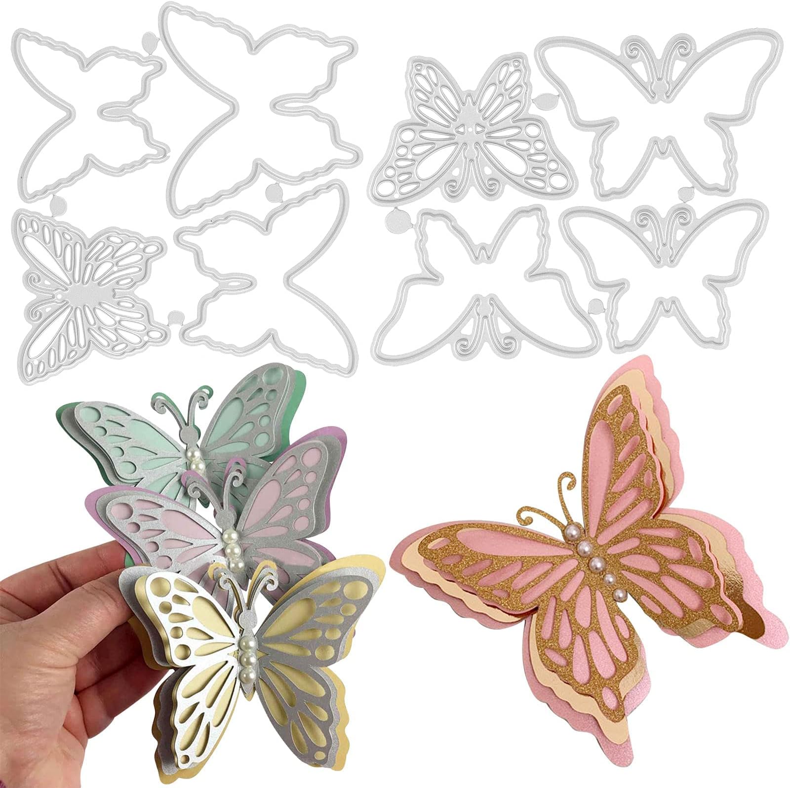 Butterfly Cutting Die Set, 3D Metal Cutting Die Carbon Steel Embossing Die for Card Making, DIY Scrapbook Craft Decoration (2 Pcs)