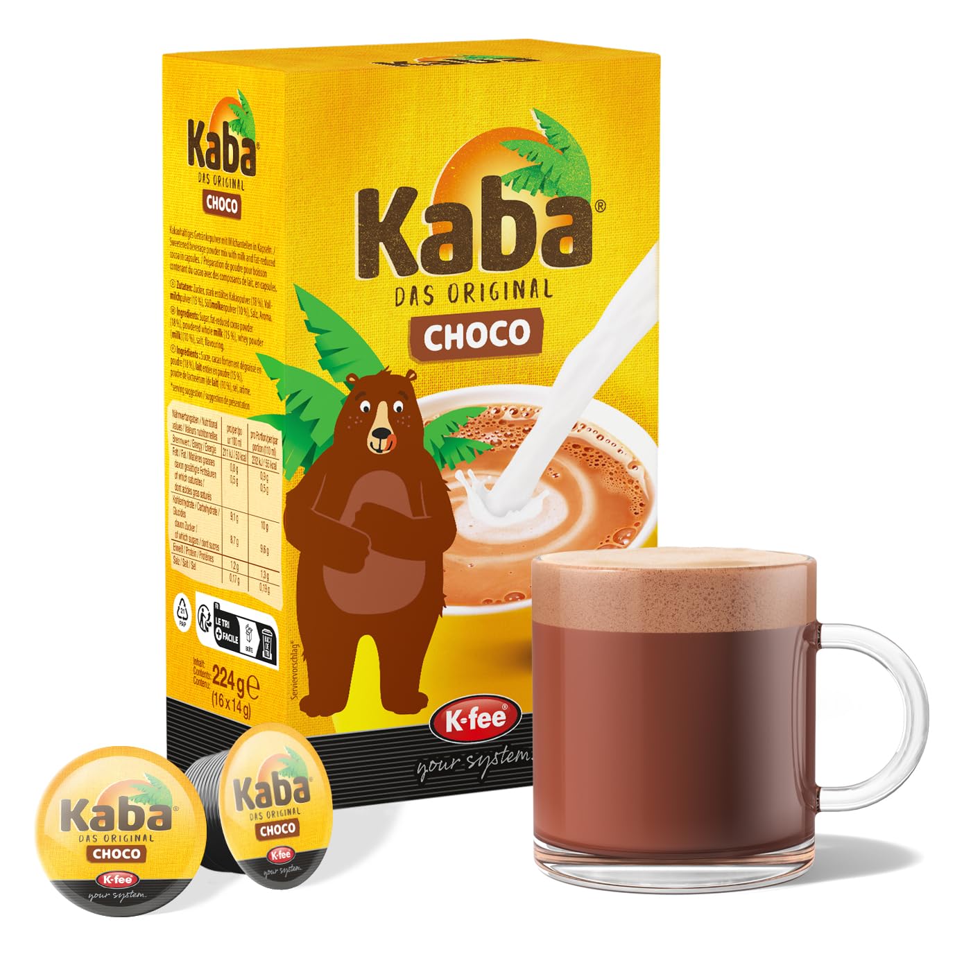Kaba Choco Kapseln, kompatibel mit K-fee & ALDI EXPRESSI*, das Original Kaba Kakaopulver für Kapselmaschinen, leckere Trinkschokolade, 96 Kapseln