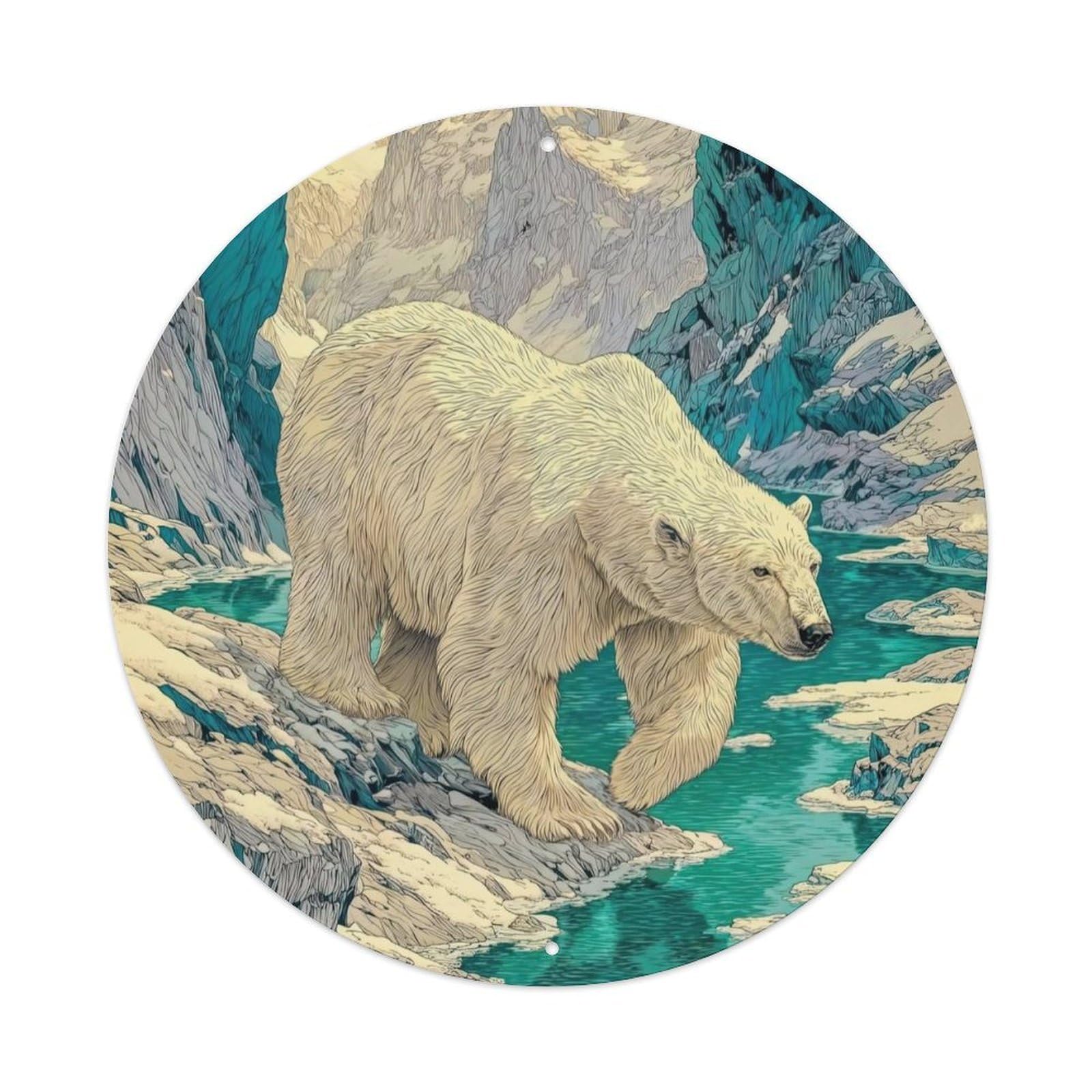 Vintage Arctic Wildlife Polar Bear in Glacier Valley Landscape Vintage Metal Tin Sign Plaque Wall Decor for Cafe, Club Bar, Office, Garden Metal Poster 8x8Inch