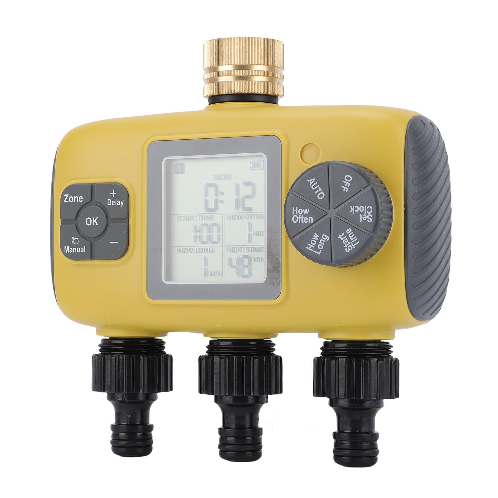 Topiky Programmatore per Irrigazione a 3 Zone con Ritardo Pioggia e modalità Manuale - Resistente All'acqua, Impostazioni Personalizzabili - Applicabile a Rubinetto da Giardino, Ingressi in Ottone