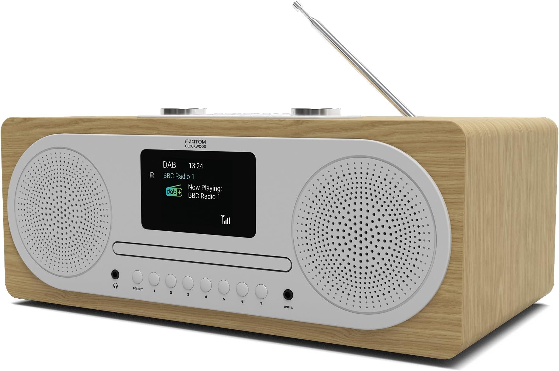 DAB/DAB+ & FM Digital Radio with CD Player | Bluetooth & USB MP3 Player | Premium Sound | Remote Control | Mains Powered | Perfect for the Home or Office | AZATOM Clockwood (Light Oak)