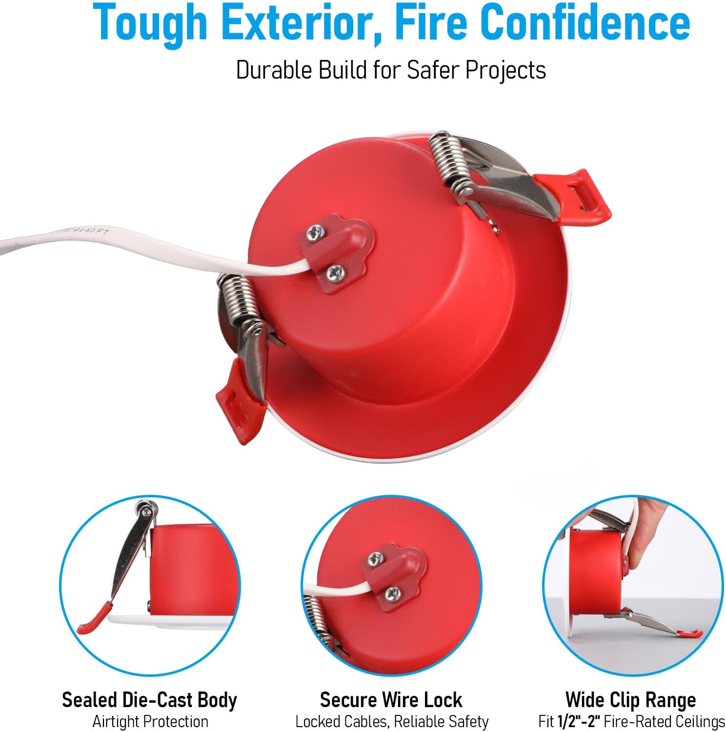 TORCHSTAR 3 Inch 2 Hour Fire Rated Gimbal LED Recessed Light, Meets UL263 & ASTM E119, IC Rated Airtight 7W Canless Downlight with J-Box, 5CCT Dimmable for Fire-Rated Commercial Ceilings