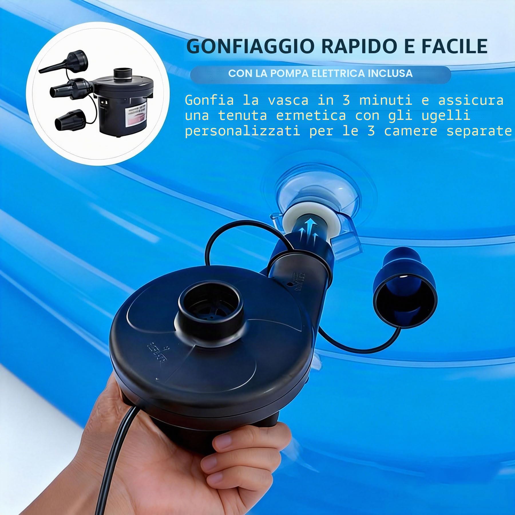 Vasca da bagno gonfiabile per adulti - Vasca spa pieghevole per doccia, balcone e giardino con pompa elettrica - Gonfiabile rapidamente e facilmente