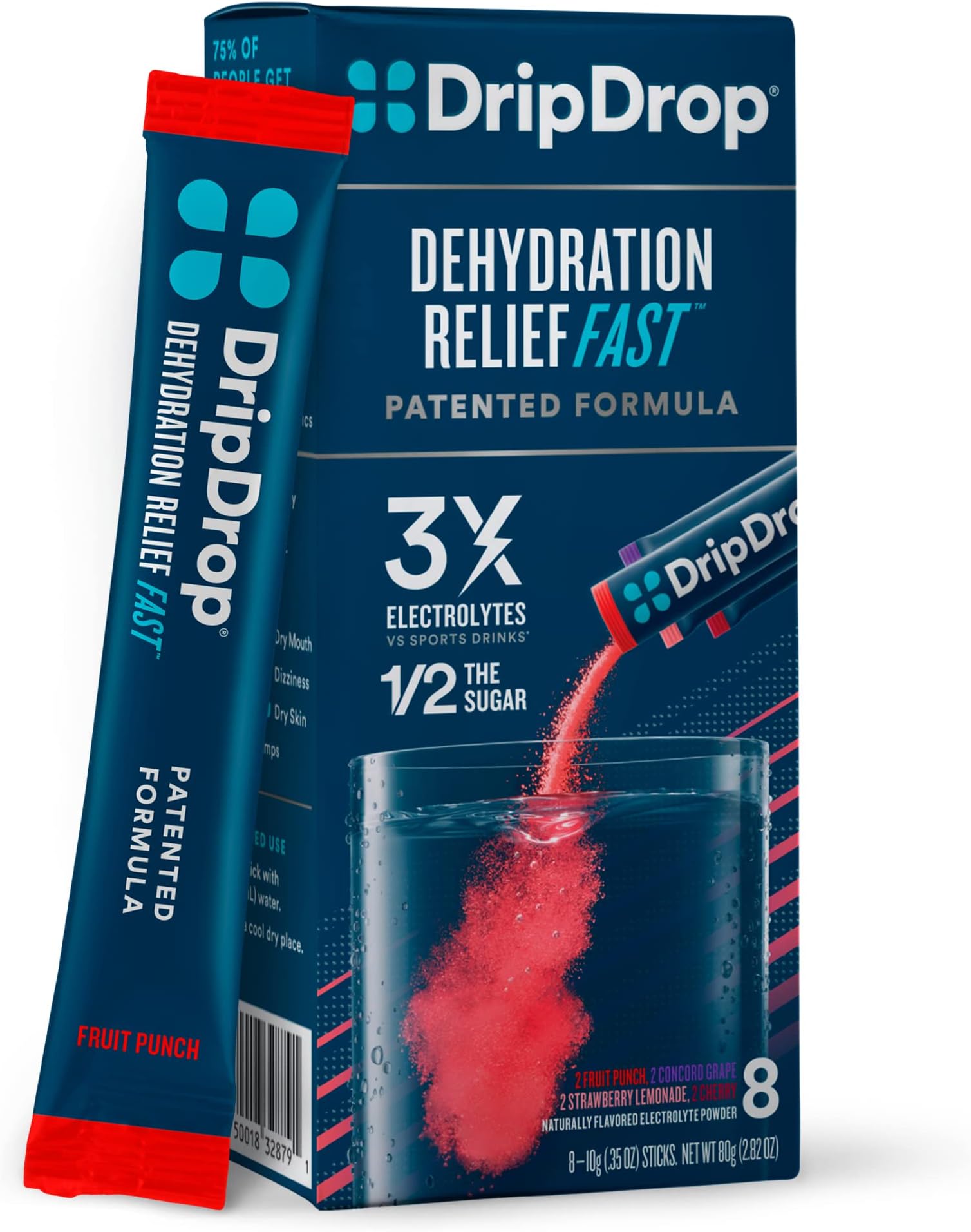 DripDrop Hydration - Electrolyte Powder Packets - Grape, Fruit Punch, Strawberry Lemonade, Cherry - 8 Count
