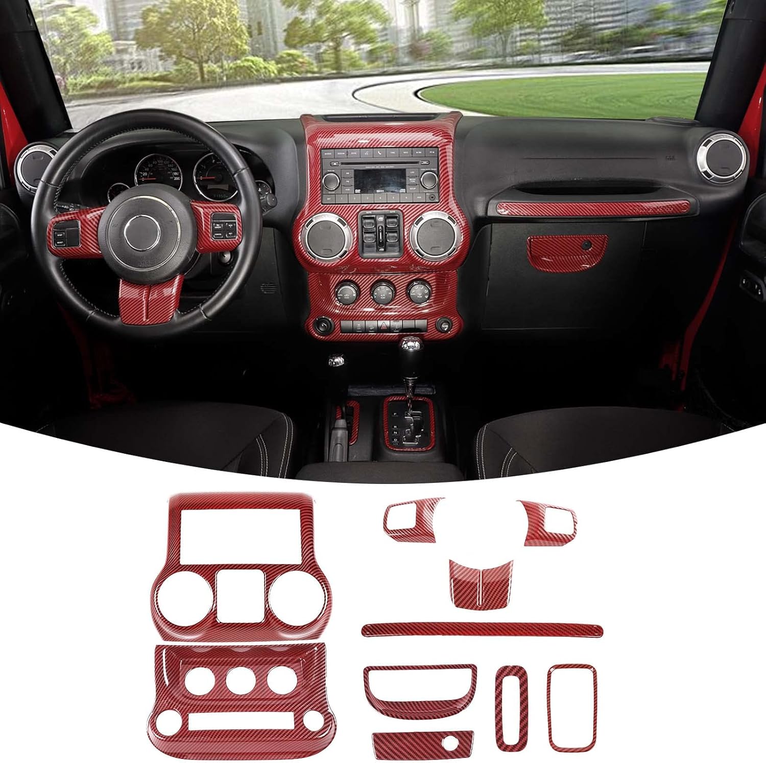 RT-TCZ for Jeep JK Interior Trim Kit Black, JKU Center Console Dashboard Panel Trim Cover for Jeep Wrangler JK JKU 2011-2017 Black ABS Carbon Fiber Interior Accessories 10pcs