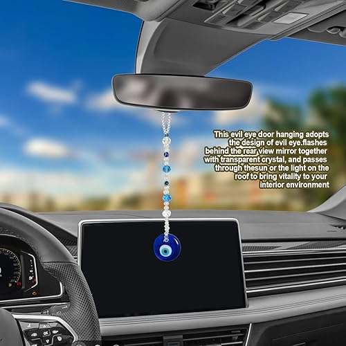 Miniatura 7 de Adorno colgante de auto de mal de ojo, dije de ojo azul malvado para espejo retrovisor de automóvil, adorno turco hecho a mano, amuleto colgante de