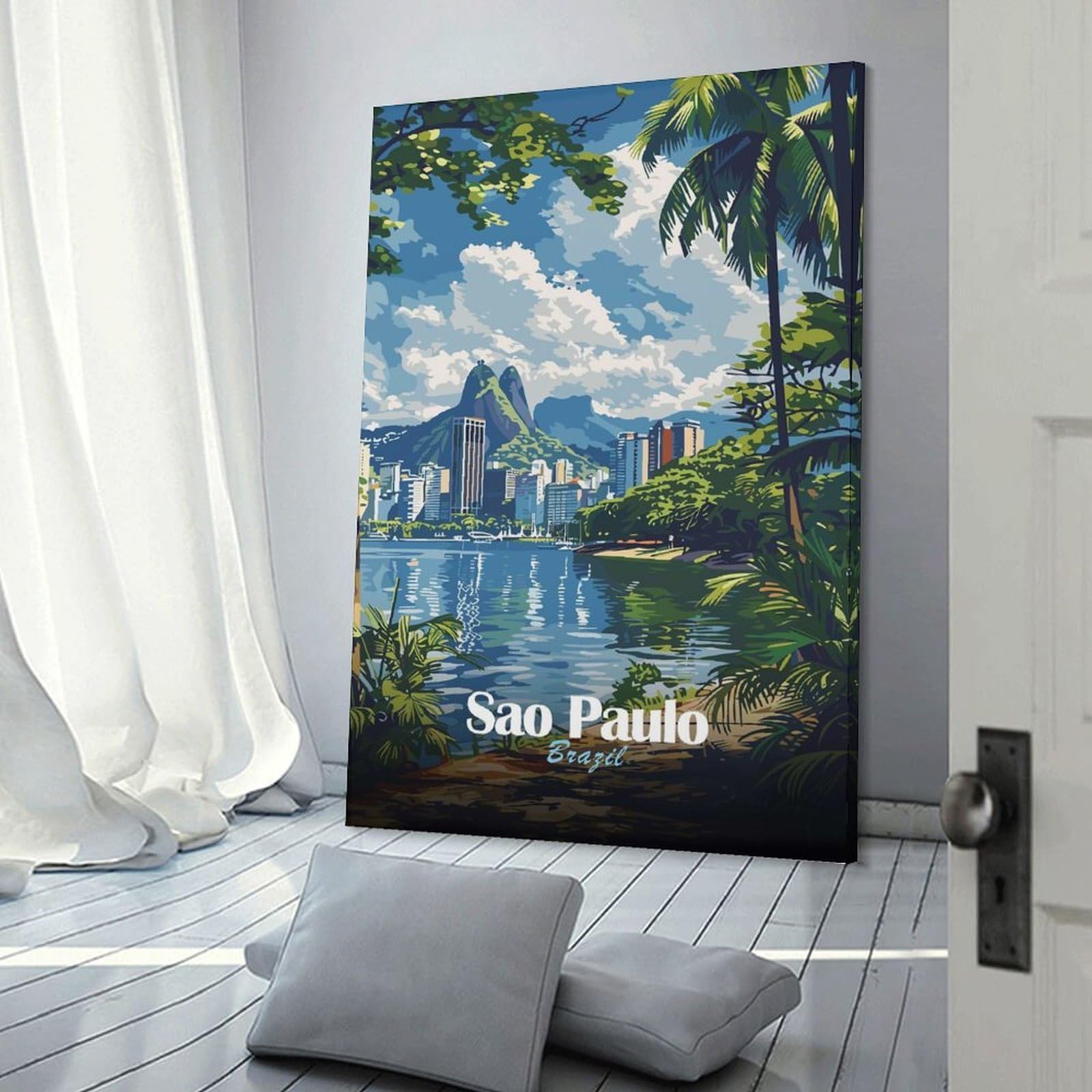 Junmoney Canvas Art Print Sao Paulo Cityscape, 12x18inch(30x45cm), for Office, Study Or Home Workspace, Home Office Artwork with Decorative Appeal