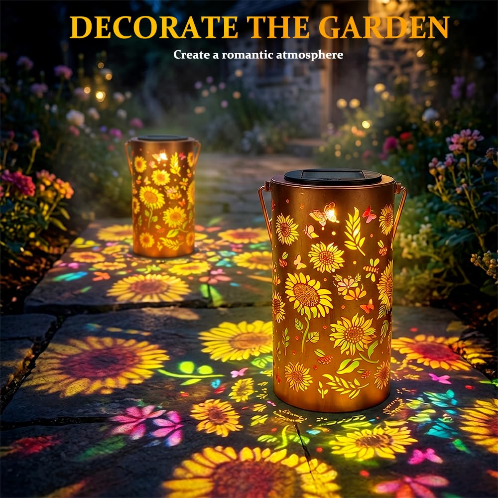Colorful Sunflower Glow Solar Garden Lantern,2 Stück Sonnenblumen Solarlaterne für Außen,Solar Hängeleuchte Bunt,Wasserdicht Solarlampen für Außen Hängend,IP65 Wasserdicht,Garten Dekoration