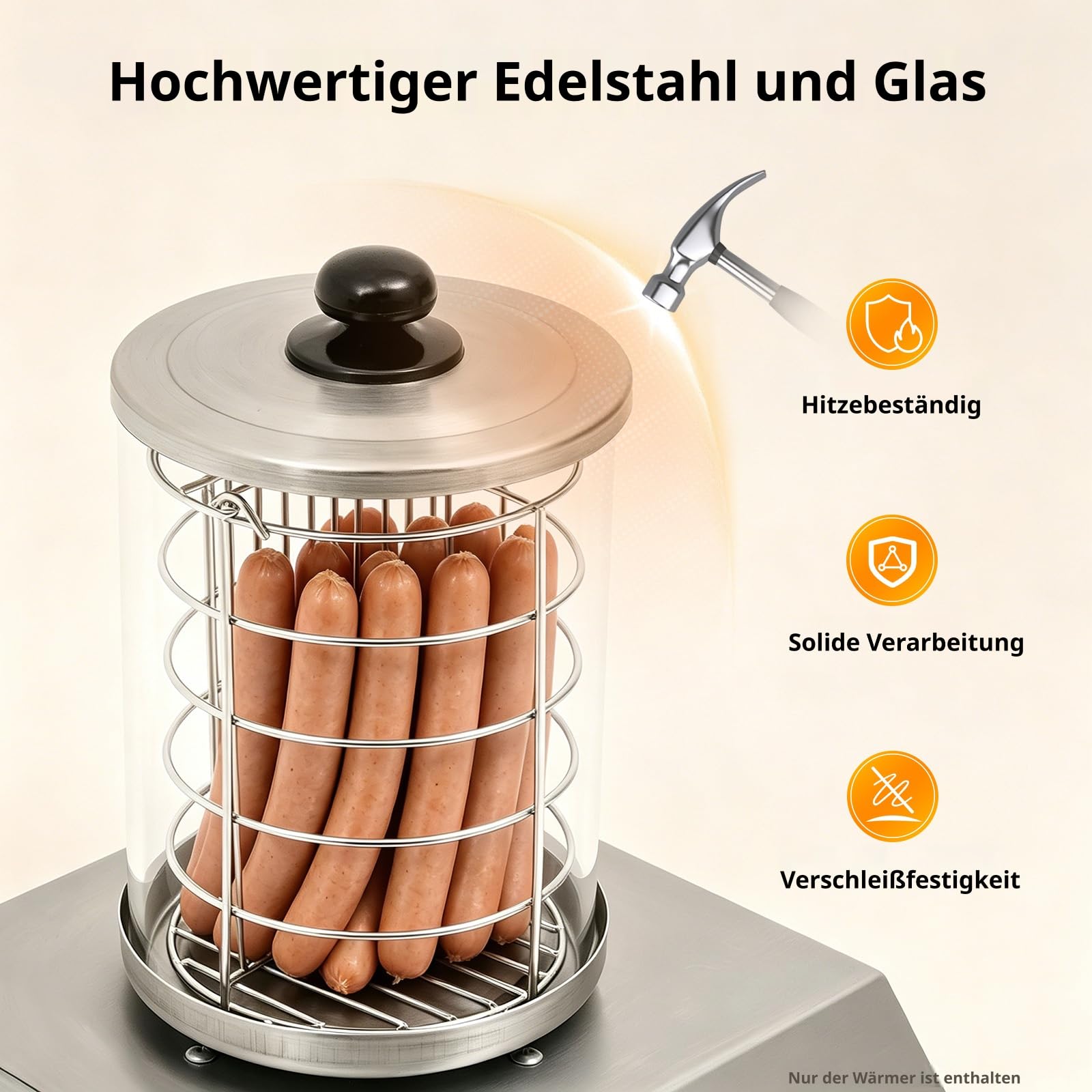 Würstchenwärmer Elektrischer Hot Dog Maker Maschine 220V Wurstkocher, 0～85℃Einstellbare Temperatur Got Dog Dampfer für westliche Restaurants, Fast-Food-Läden, Cafés