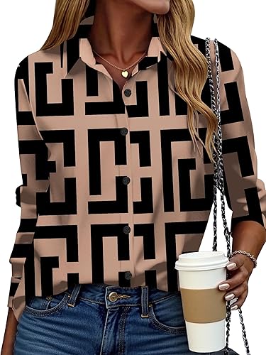 Miniatura 21 de ZEAGOO Camisa de manga larga con botones para mujer, blusas con estampado floral, trajes de trabajo casuales de negocios, tallas S-XXL