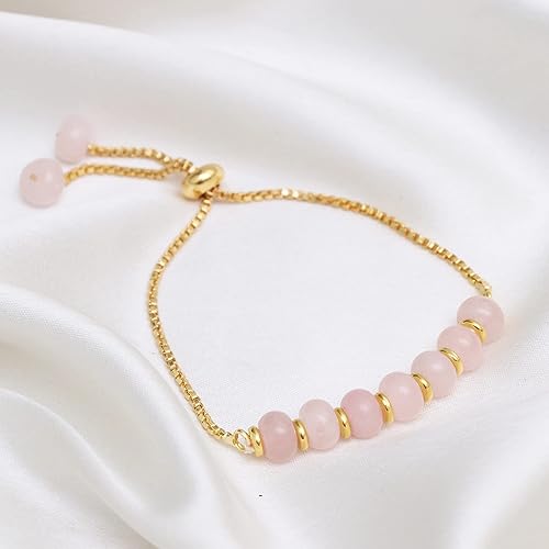 Miniatura 8 de Gempires Natural Rose Quartz Bolo Bracelet - Adjustable Bracelet for Women with Smooth Beads and Gold Plating (Rose Quartz)