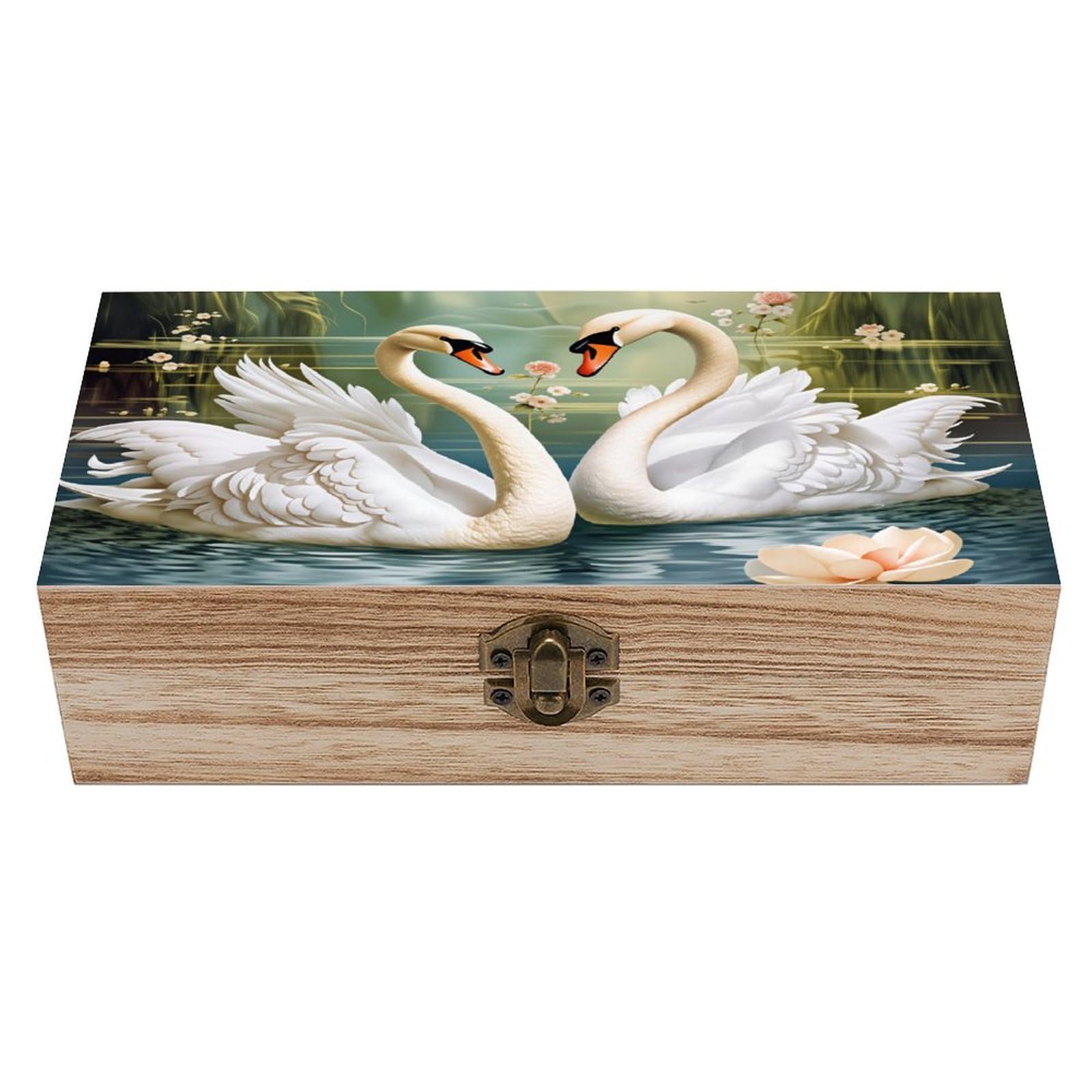 asbwuo Beautiful Swan Vintage Wooden Keepsake Box