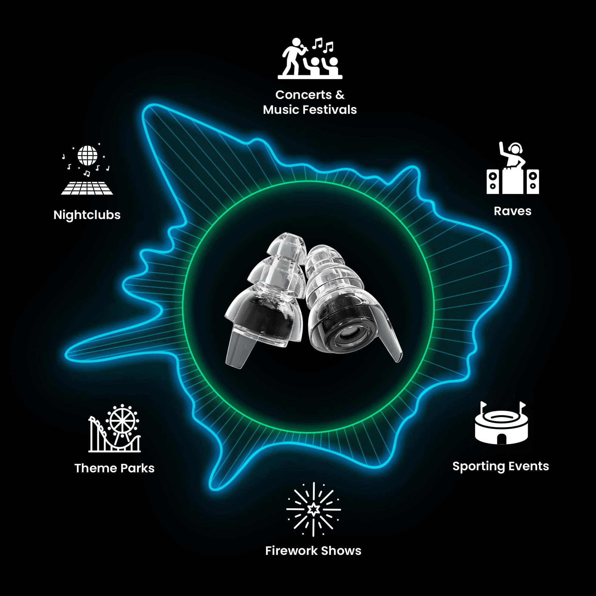 Eargasm Zaciemniające zatyczki do uszu o wysokiej jakości na koncerty, festiwale, muzyków, DJ-ów, nocne życie, motocyklowa ochrona słuchu – zatyczki do uszu wielokrotnego użytku dla redukcji szumów o